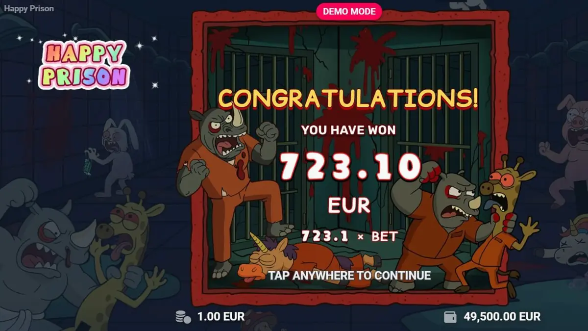Tampilan visual slot Happy Prison dengan tema penjara kartun yang unik